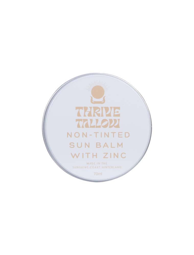 A container of Thrive Tallow Non Tinted Sun Balm with Zinc, designed for face and body.