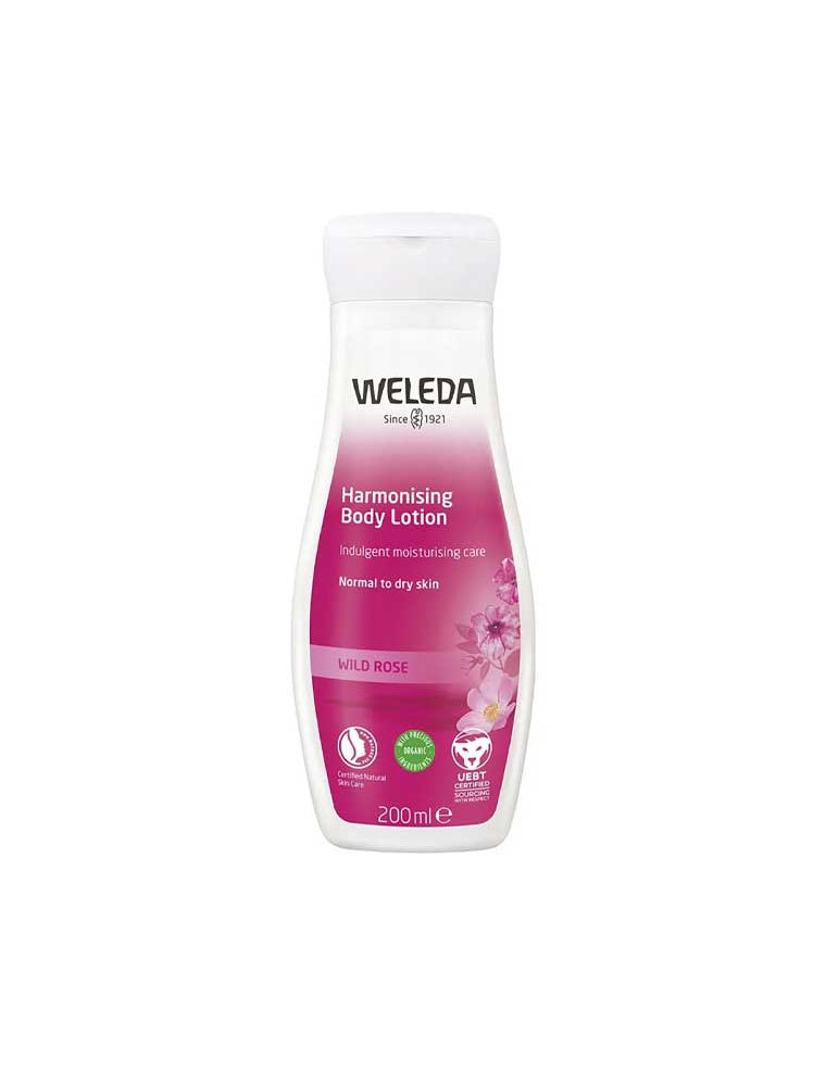Weleda Harmonising Body Lotion Wild Rose, 200ml, organic formula with Wild Rose Oil for normal to dry skin.