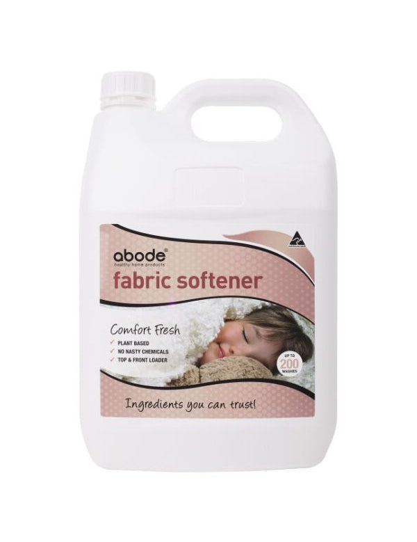 Abode Fabric Softener Comfort Fresh 4 litre bottle with carry handle, plant based softener for top and front loaders