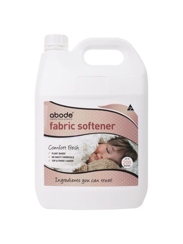 Abode Fabric Softener Comfort Fresh 4 litre bottle with carry handle, plant based softener for top and front loaders