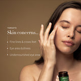 Model applying Antipodes Kiwi Seed Oil Eye Cream with skin concerns listed