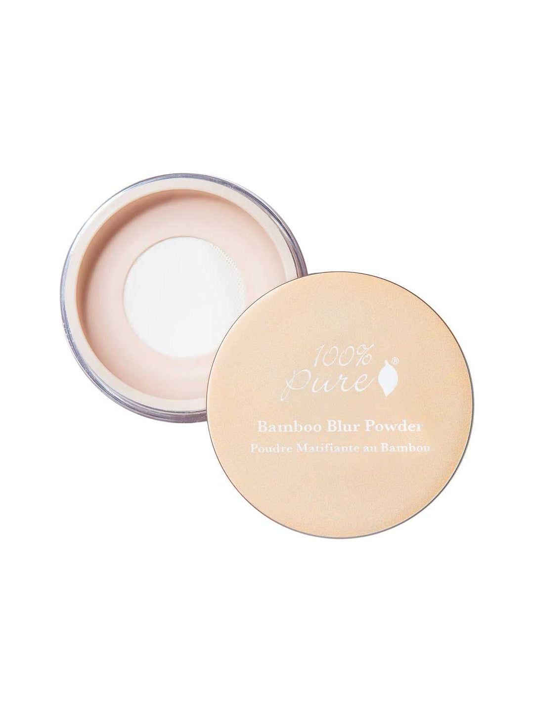 100% Pure Translucent Bamboo Blur Powder shown open with its lid on a white background.