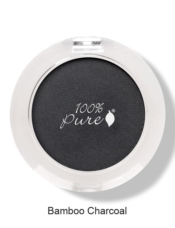 100% Pure Fruit Pigmented Eye Shadow in Bamboo Charcoal, showing the pressed powder in its compact on white, with the shade name Bamboo Charcoal printed below.