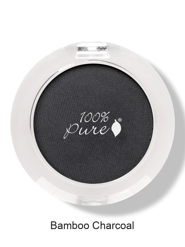 100% Pure Fruit Pigmented Eye Shadow in Bamboo Charcoal, showing the pressed powder in its compact on white, with the shade name Bamboo Charcoal printed below.