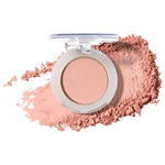 100% Pure Fruit Pigmented Eye Shadow in Ginger, showing an open compact beside a sweep of matching loose powder on white, with the shade name Ginger printed below.
