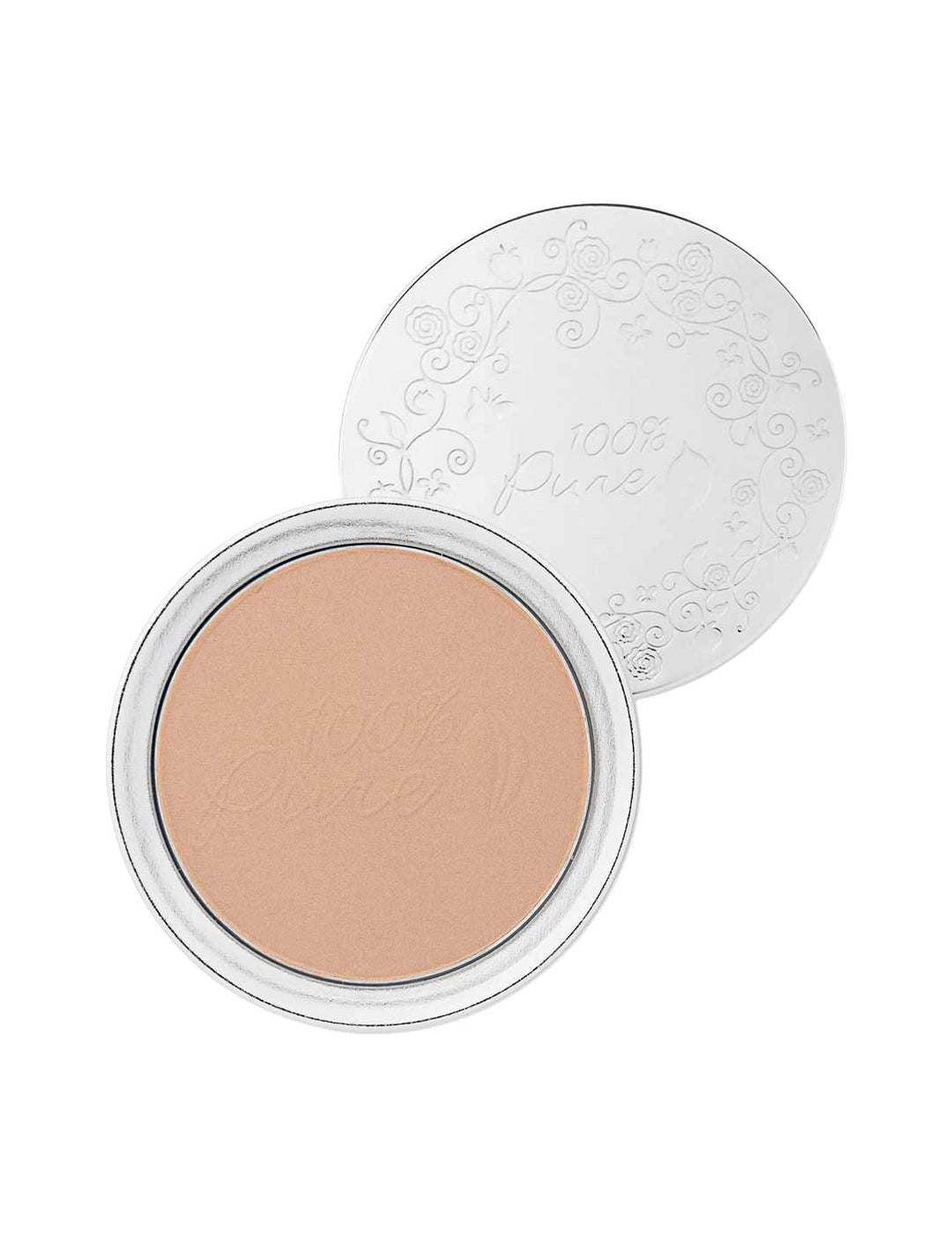100% Pure Fruit Pigmented Powder Foundation compact shown open on a white background.