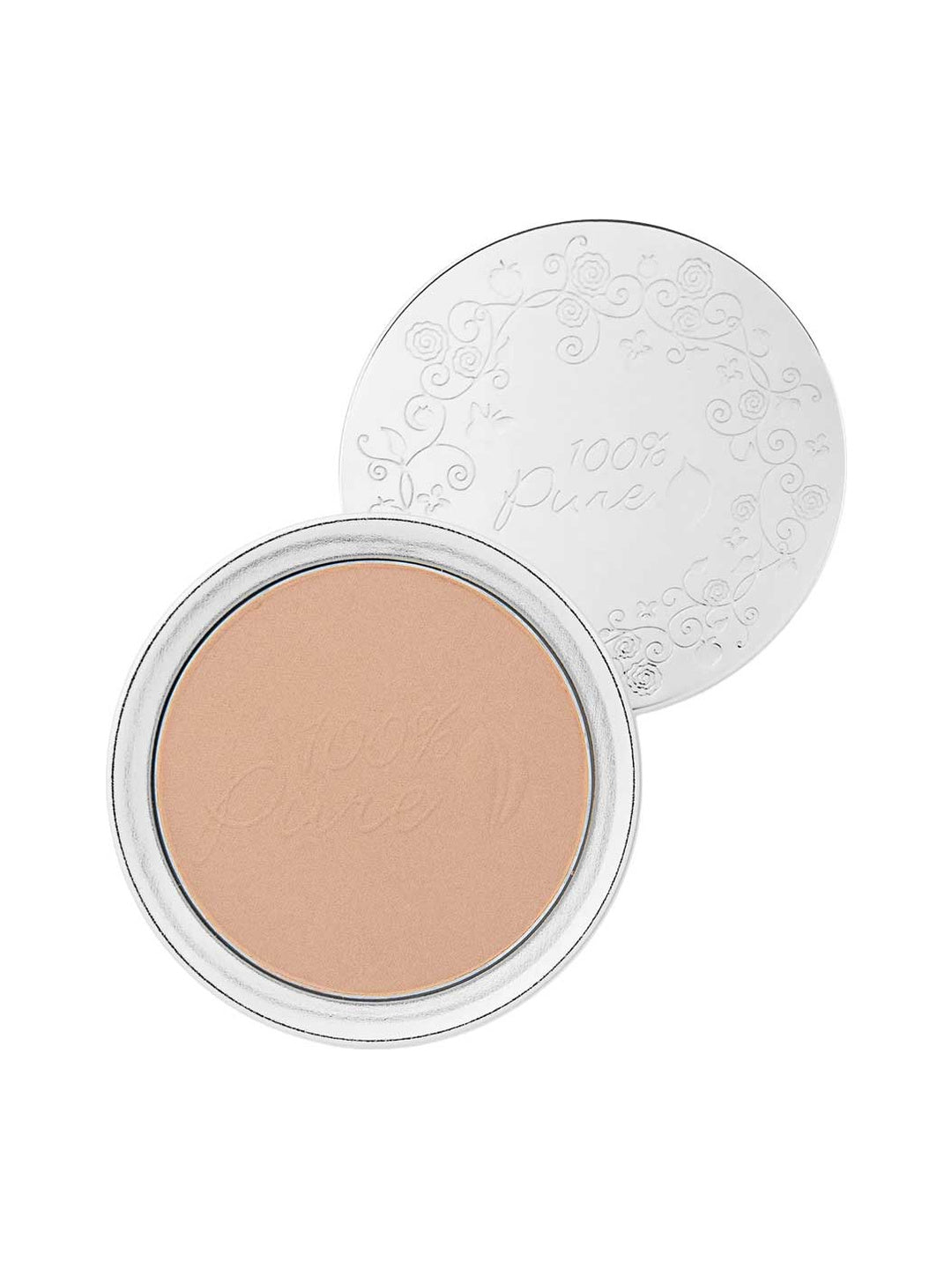 100% Pure Fruit Pigmented Powder Foundation compact shown open on a white background.