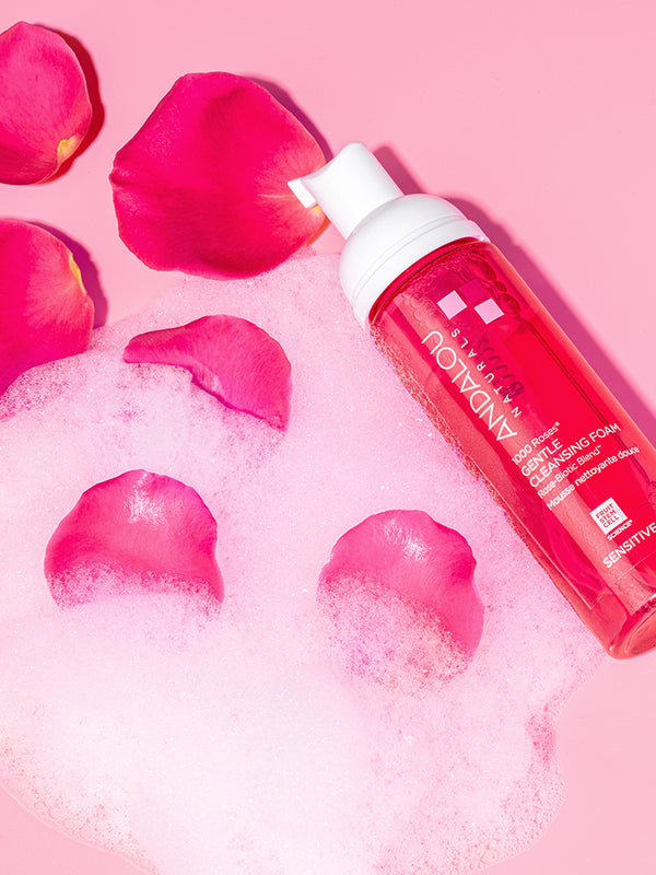 Andalou Sensitive 1000 Roses Gentle Cleansing Foam with fresh rose petals