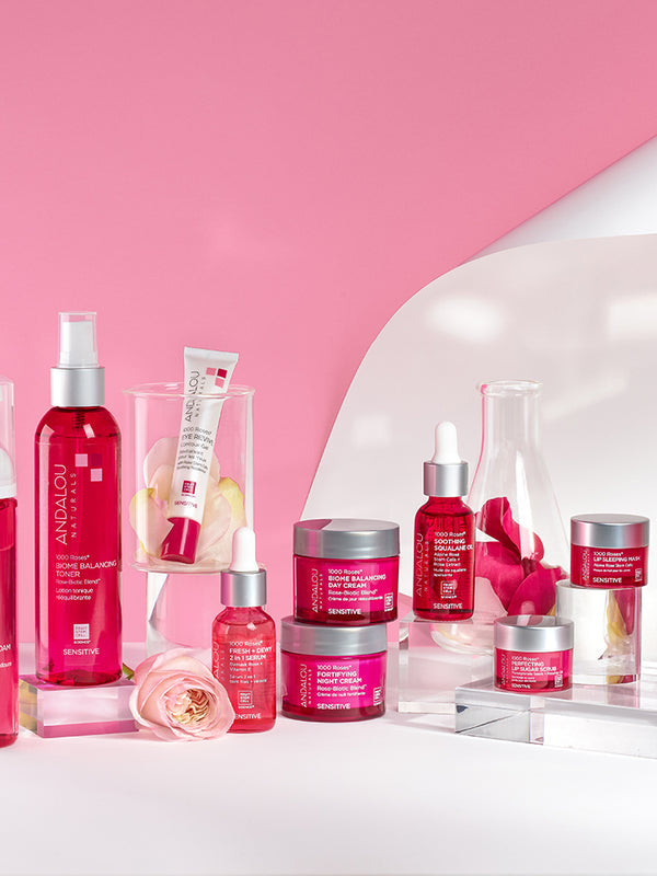 Andalou Sensitive 1000 Roses skincare range group shot