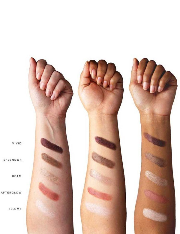 Three forearms displaying the 100% Pure Berry Naked Palette shades as skin swatches across different skin tones.
