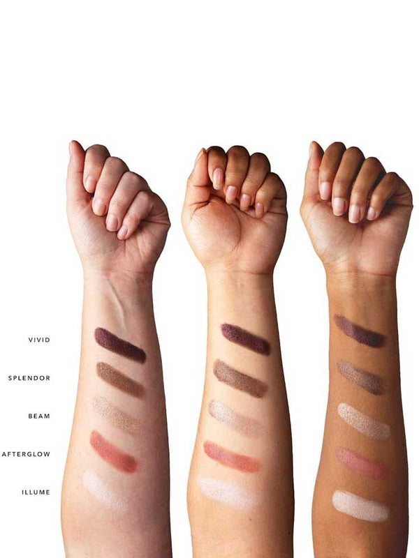 Three forearms displaying the 100% Pure Berry Naked Palette shades as skin swatches across different skin tones.
