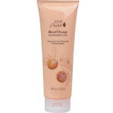 A 236ml tube of 100% Pure Blood Orange Nourishing Body Cream, featuring whole and halved blood orange illustrations on peach packaging—a rich formula for soft, hydrated skin.