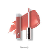 An open tube of 100% Pure Fruit Pigmented® Lip Gloss 4.17ml with a wand applicator is displayed against a mauve smear on white. The brand name, 100% Pure, appears below the image.