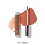 The 100% Pure Fruit Pigmented® Lip Gloss 4.17ml by 100% Pure, labeled Pink Caramel, features a vegan formula made from natural ingredients with its applicator resting on a warm caramel-pink swatch against a white background.