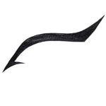 A bold, black, curved line with pointed tips on a white background—reminiscent of the dramatic effect achieved with 100% Pure Long Last Liquid Eye Liner 7ml.