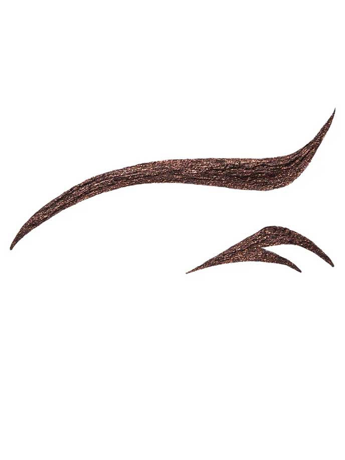 Two brown, textured brushstrokes on white—one larger and curved above a smaller—mimic abstract brows, artistically evoking the fluid precision of 100% Pure Long Last Liquid Eye Liner 7ml.
