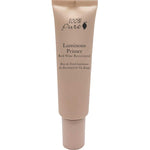 A beige tube labeled 100% Pure Luminous Primer 30ml stands upright on a white background, featuring English and French text and promising a dewy finish.