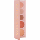 The 100% Pure Rose Gold Palette 9g features four round pans of shimmery, vegan nude and bronze eyeshadows, in a rose gold compact with the lid partly open to reveal the long-lasting hues.