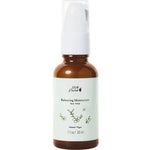 A 30ml brown bottle of 100% Pure Tea Tree Balancing Moisturiser, ideal for acne-prone skin, with a white pump and a light green botanically illustrated label.