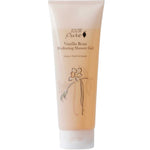 The 100% Pure Vanilla Bean Shower Gel 236ml comes in a beige tube with brown and gold floral graphics, featuring a vanilla flower and bean. Its sulfate-free formula is perfect for sensitive skin. Brand: 100% Pure.