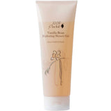 The 100% Pure Vanilla Bean Shower Gel 236ml comes in a beige tube with brown and gold floral graphics, featuring a vanilla flower and bean. Its sulfate-free formula is perfect for sensitive skin. Brand: 100% Pure.