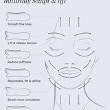 Diagram showing how to use the Ere Perez Steel Face Tool to sculpt, lift and drain the face