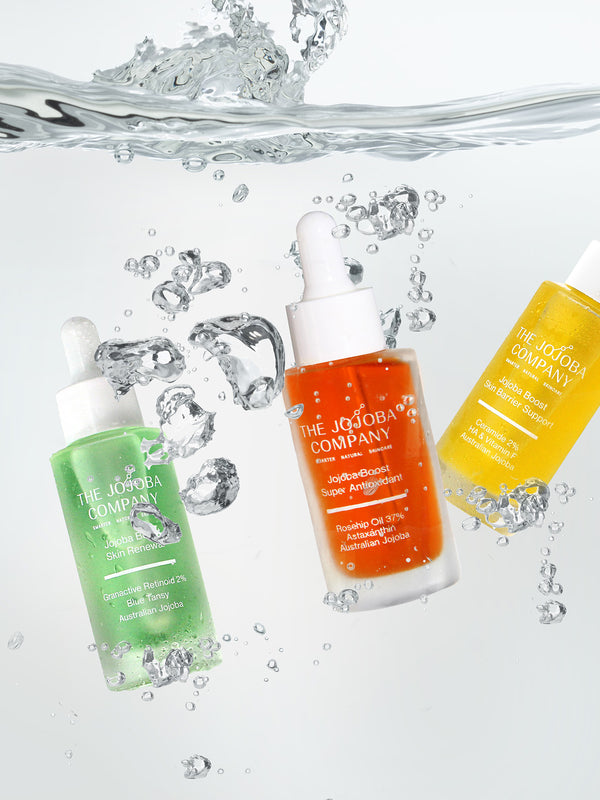 The Jojoba Company Jojoba Boost serum trio with water splashes