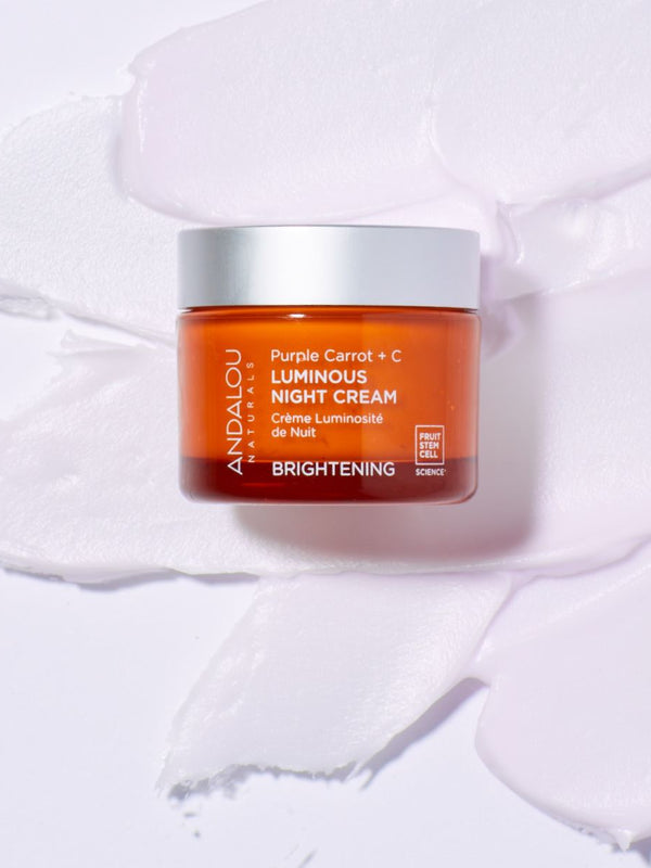 Purple carrot and fresh ingredients in Andalou Brightening Purple Carrot + Vitamin C Luminous Night Cream