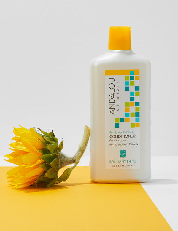 Andalou Naturals Brilliant Shine Sunflower & Citrus Conditioner styled product shot