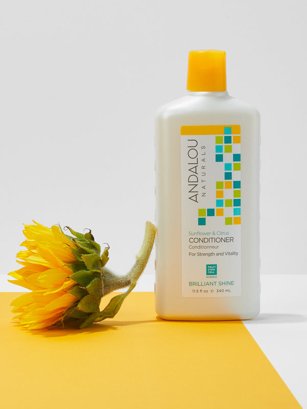 Andalou Naturals Brilliant Shine Sunflower & Citrus Conditioner styled product shot