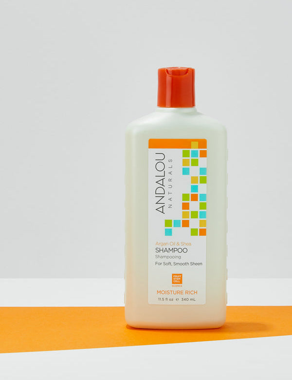 Andalou Naturals Argan Oil & Shea Moisture Rich Shampoo styled product shot