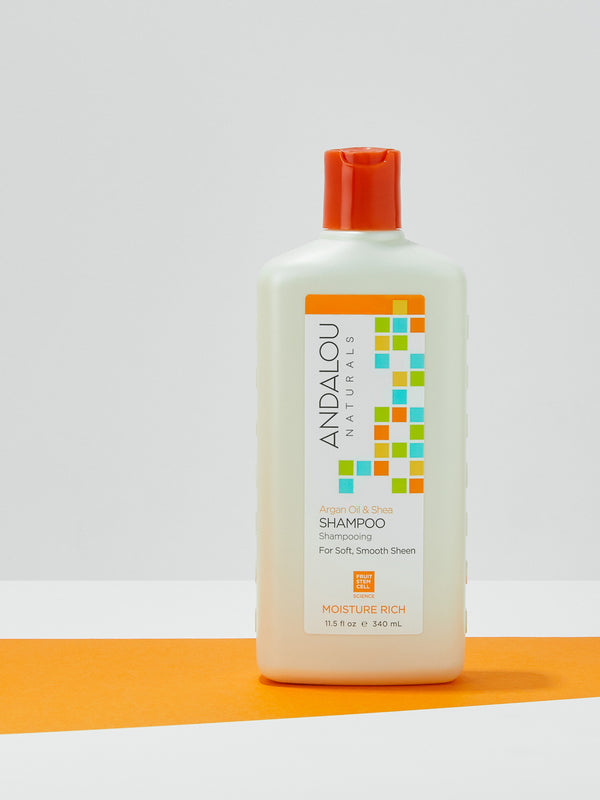 Andalou Naturals Argan Oil & Shea Moisture Rich Shampoo styled product shot