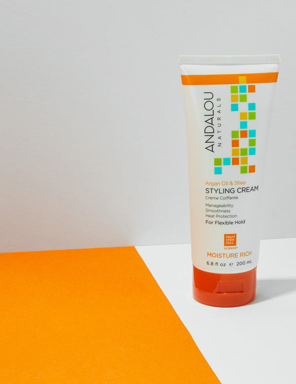 Andalou Argan Oil & Shea Moisture Rich Styling Cream styled product shot