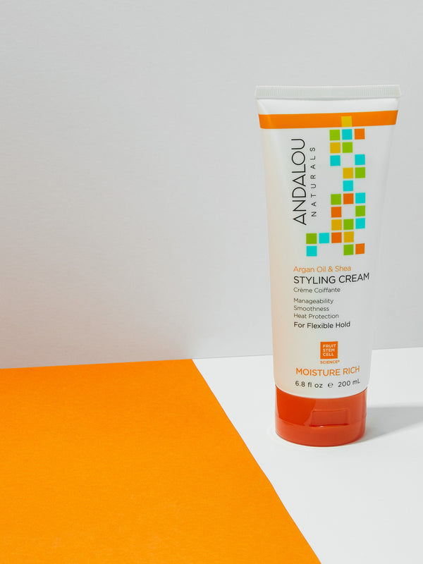 Andalou Argan Oil & Shea Moisture Rich Styling Cream styled product shot