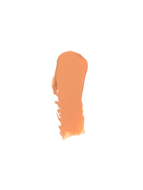 A warm orange-peach stroke of 100% Pure BB Cream has a rounded top, a smooth thick centre and a narrow feathered edge against white.