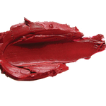 A thick smear of deep warm red Blood Orange matte lipstick on white, with a smooth centre and raised, creamy ridges around the edges.