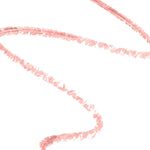 A pale peach-pink lip-liner swatch curves into a loose zigzag on white. The thin, softly textured line fades into small gaps along the bends.