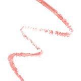 A coral-pink lip-liner swatch forms a loose zigzag on white. The stroke is thicker at the upper end, with grainy, broken edges around the bends.