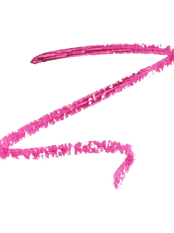 A deep berry-pink lip-liner swatch forms a wide angular zigzag on white. The colour has parallel ridges and a rough, grainy edge.