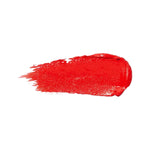 A horizontal swatch of Hibiscus lipstick in vivid orange red, with a glossy surface and fine brush marks fading from one end.