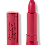 Narcissus lipstick with a slanted deep pink tip extended from a metallic pink tube; its matching cap with black cursive lettering stands beside it.