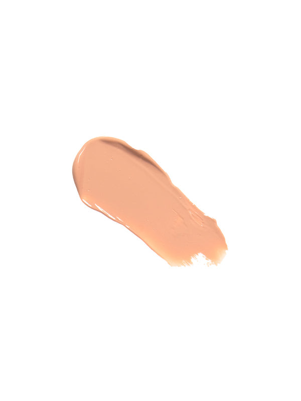 Pale peach-beige swatch of 100% Pure Tinted Moisturiser in Alpine Rose, spread diagonally with a rounded top and a thin, streaked end.