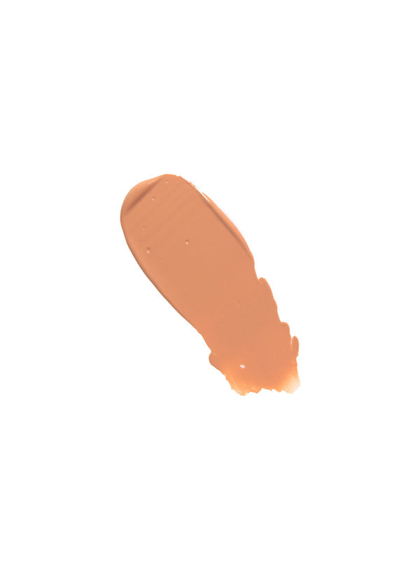 Warm tan swatch of 100% Pure Tinted Moisturiser in Golden Peach, spread into a smooth diagonal stroke with a rounded top and tapered end.