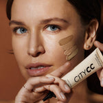 Model wearing Madara Hyaluronic Anti-Pollution CC Cream SPF15