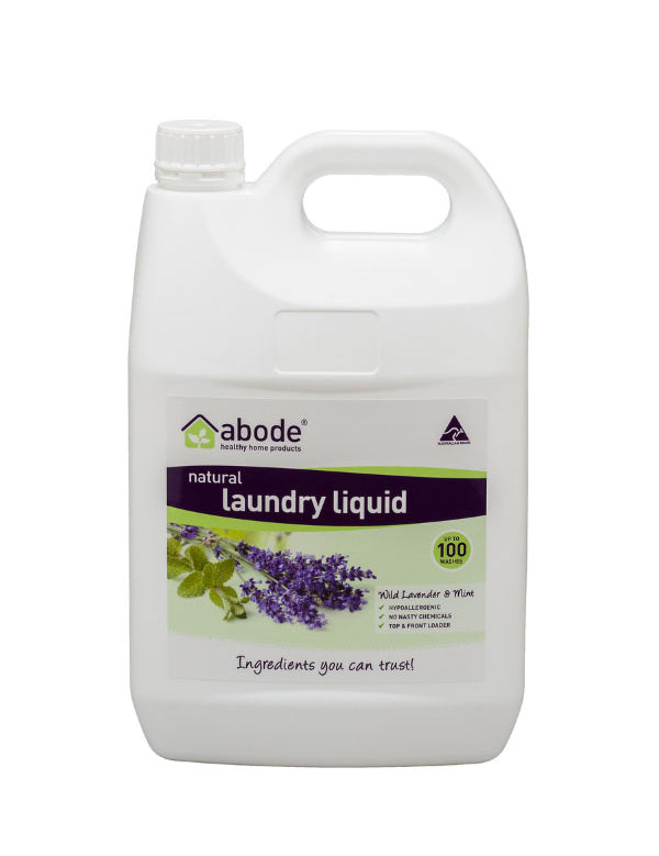 Abode Natural Laundry Liquid Wild Lavender and Mint 4 litre bottle with carry handle, hypoallergenic wash for up to 100 loads