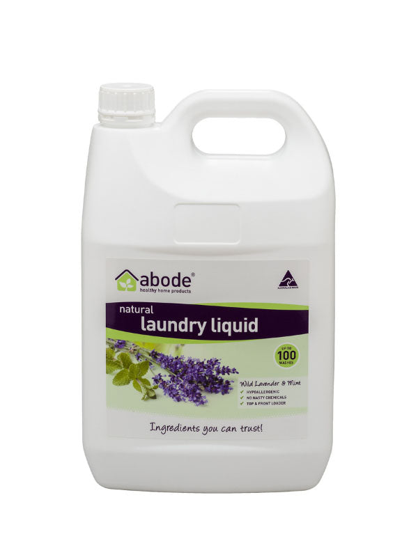 Abode Natural Laundry Liquid Wild Lavender and Mint 4 litre bottle with carry handle, hypoallergenic wash for up to 100 loads