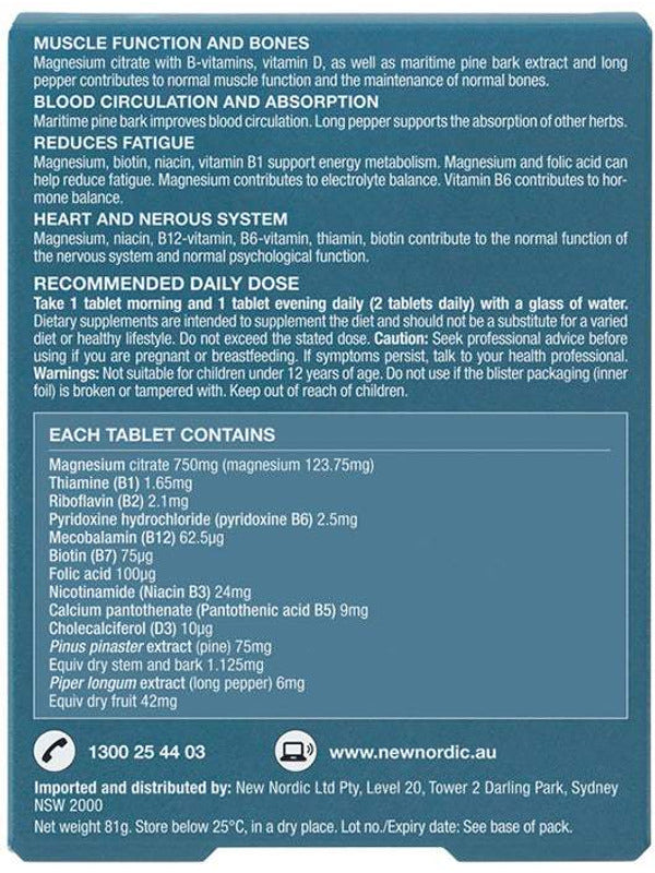 New Nordic Active Magnesium Citrate dosage and supplement information back panel