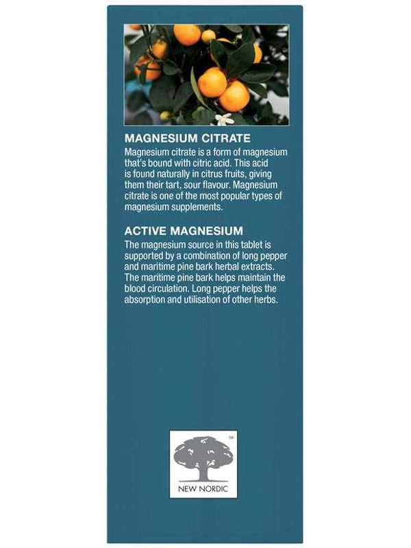 New Nordic Active Magnesium Citrate box side with citrus ingredient information