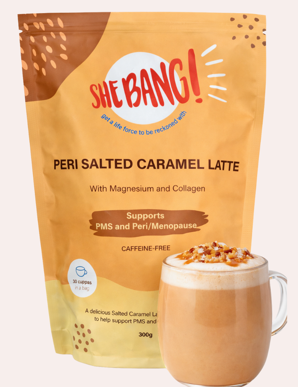 She BANG! Peri Salted Caramel Latte 300g with a prepared latte