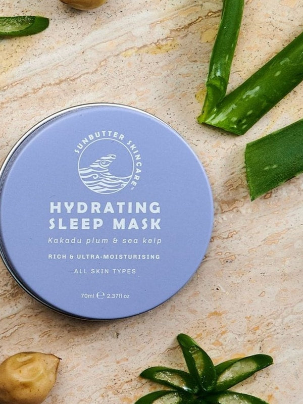 SunButter Hydrating Sleep Mask styled with botanicals